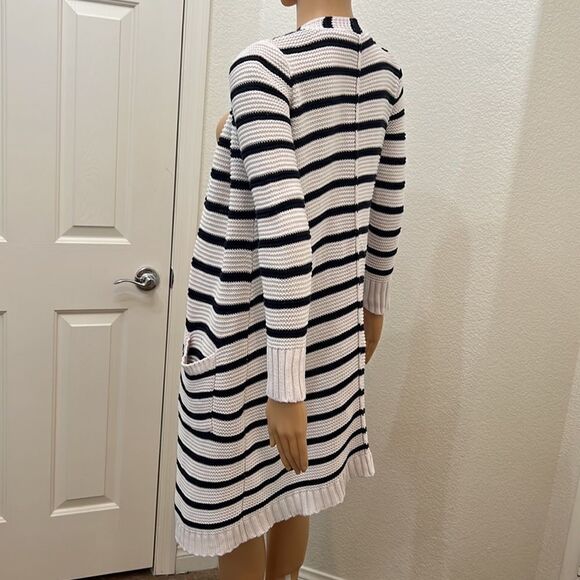 Reaction Kenneth Cole Sweater Black White Stripe Button Front Pockets 💯% Cotton - Picture 5 of 10